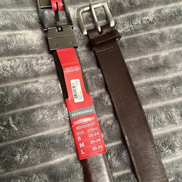 TWO BELTS-NEW REVERSIBLE DICKIES BELT BLACK/BROWN, OLD NAVY BROWN, SIZE: MEDIUM - Picture 3 of 6